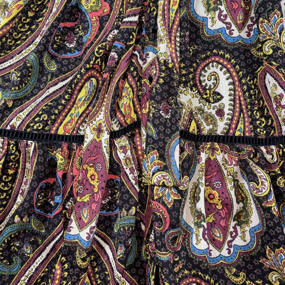 T Tahari Women's Dress Women's 10 Peacock Paisley Button Tiered Cottage Boho New - Picture 3 of 16